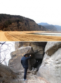 낙동강 절벽 아래 수심이 깊은 곳에 개설된 공사용 도로. 아래사진은 임진왜란때 남원양씨 입향조가 초근목피로 연명했다는 양처사굴.